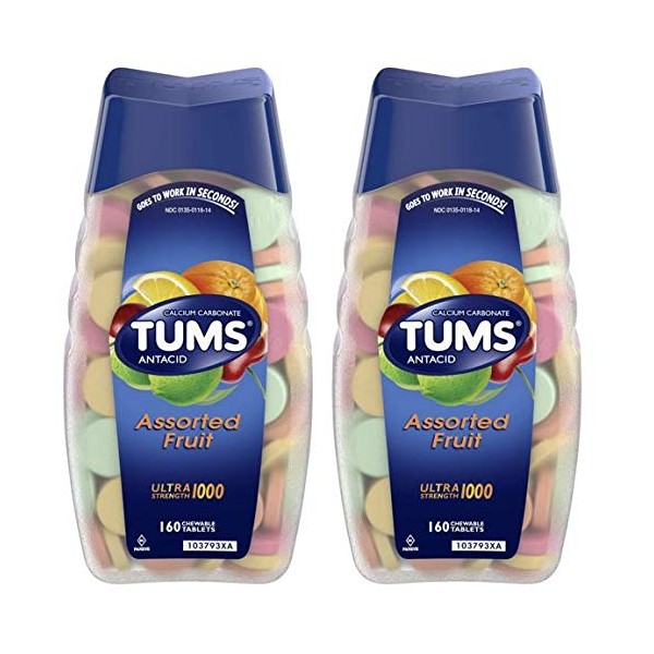 TUMS Ultra Strength Antacid Tablets for Chewable Heartburn Relief and Acid Indigestion Relief, Assorted Fruit , 2 Count