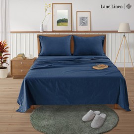 LANE LINEN 100% Cotton King Flannel Sheets Set - Brushed for Extra Softness - Lightweight & Durable Cotton Flannel King Sheets Set - Warm & Cozy Cotton Bed Sheets with 15" Deep Pocket - Estate Blue