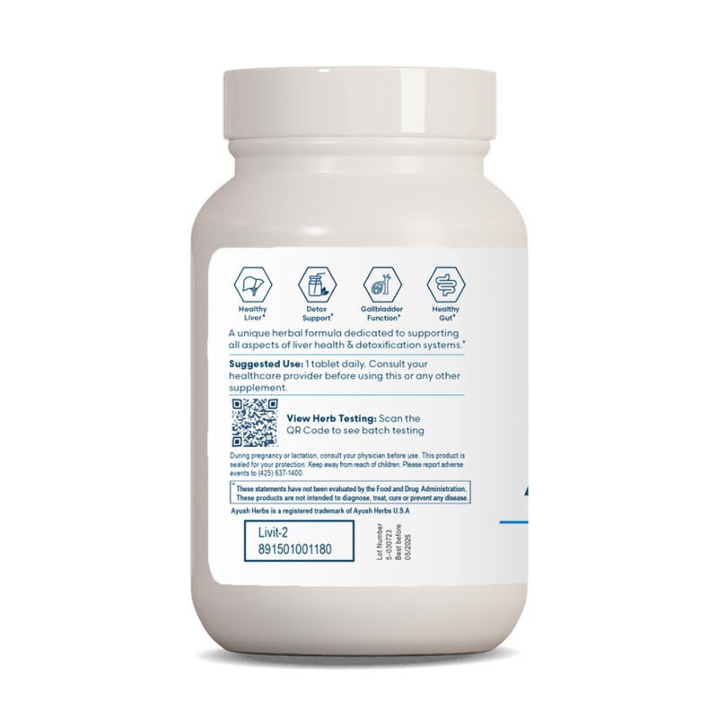 Ayush Herbs Livit-2 Natural Ayurvedic Daily Liver-Support 90 x 500mg