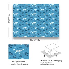 Geology Anthropology Tyrannosaurus Rex Dinosaur Fossil Bones Sketches On Blue Wrapping Paper 4 Sheets 50x70cm Per Sheet For Kids Geologists Jurassic Period Lover Gift Wrap