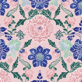 BOKEBEVE Big Floral Wallpaper Pink Flower Wall Paper Boho Contact Paper for Bedroom Drawer Cabinet Backsplash Symmetry Renter Friendly 17.5 x 118In