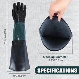 MAOPINER 23.6" Rubber Sandblasting Gloves | Heavy Duty Sandblaster Cabinet Gloves with Particle Palm for Abrasive Blasting
