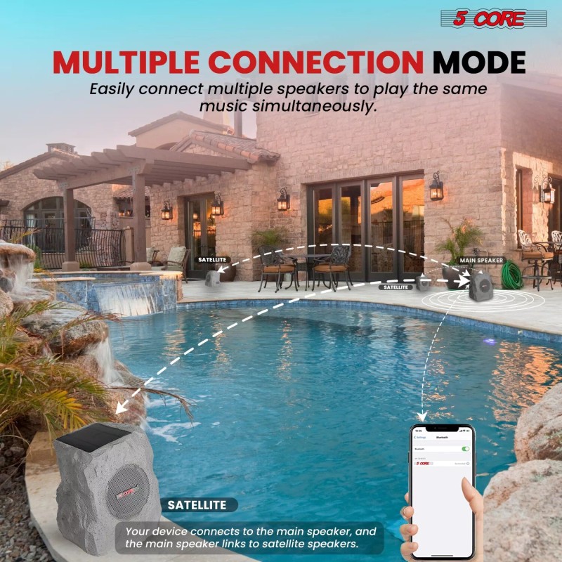 5Core Rock Speaker Outdoor Waterproof Bluetooth Garden Speakers Solar USB