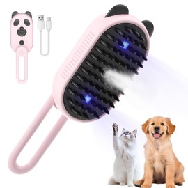 4 in 1 Cat Steam Brush for Shedding, Water Cat Brushes for Indoor with UV Light & Spray, Steam Brush for Cat & Dog for Massage Clean Prevention and Remove Fur-Pink