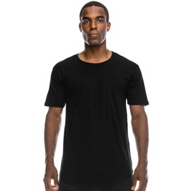 Black Drop Cut Curved Hem Scallop Extra Long Longline Big and Tall T-Shirt 2X