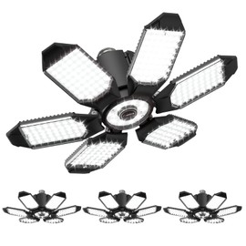 Adiding LED Garage Ceiling Light, 4 Pack Adjustable 40000lm Bright Screw in LED Garage Light 6 Deformable Panels 6500K Basement Lights for E26 E27 Bulb Socket Used in Shop Workshop Attic Porch