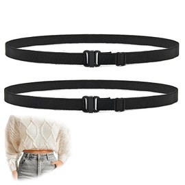 WERIGONI 2 Pieces Invisible Elastic Waistband Crop Top Waist Belt Adjustable Collar Pullover Shirt Elastic Stretch Waistband Women Wrap Tops, black
