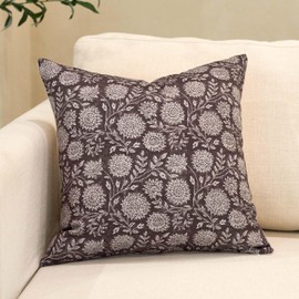 Amor Virisso Floral Pillow Covers 18x18 Throw Pillow Covers Vintage Block Print Pillow Cover Neutral Couch Pillows for Living Room Farmhouse Decorative Accent Sofa Pillows, Dark Brown