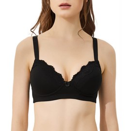 VANEVER Women's Cotton Bra Padded Non Wired Bra, 34B~44DD, Maternity Bra, Full Coverage Wireless Bra Black 44C