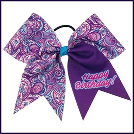 Happy Birthday Purple Paisley Cheer Bow Pony Tail