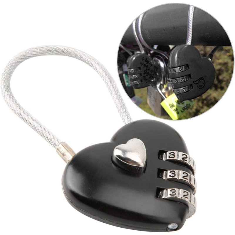 Black Heart Shape Code Lock Compact Mini Size with 3