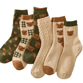 5 pares de calcetines clásico Y2K lindos osos calcetines de algodón Gyaru estéticos para vestir al tobillo, accesorios preparados para niñas del centro, 6 pares, Talla única