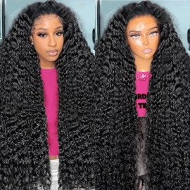 13x4 Deep Wave Lace Front Wigs Human Hair 200 Density HD Full Lace Frontal Wigs Pre Plucked Bleached Knots Curly Human Hair Wig with Baby Hair 20 Inch Wigs for Black Women