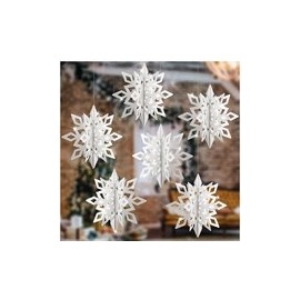 Myd Christmas Tree Ornament Snowflake Mobile 6-Piece Set, White, 12 count