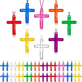 XIPENGKEJI 256 Pcs Crystal Cross Necklace, Plastic Cross Necklace Christian Gift Bulk Religious Party Favors Toy for Sunday School Church Easter Vacation Bible School Operation Christmas, 8 Colors