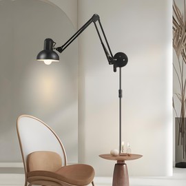 BRRSKBK Black Industrial Swing Arm Wall Light Nordic Adjustable Long Arm Wall Sconces Lamp Metal Double-arms Folding Architect Work Wall Mount Lighting for Bedroom Reading Living Room