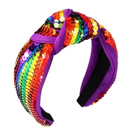 GLBCC Sequin Knotted Headband Colorful Sequins Seedbead Stripe Wide Top Knot Hairband Spring Summer Holiday Party Hair Accessories Gift for Women