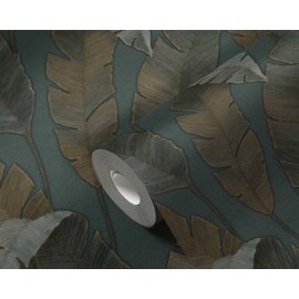 CONCORD WALLCOVERINGS ™ Modern Textured Wallpaper Floral, Vinyl Accent Wall Banana Leafs, Blue, Brown, Green, 21 in x 33 Ft (57 sq. ft), 392183