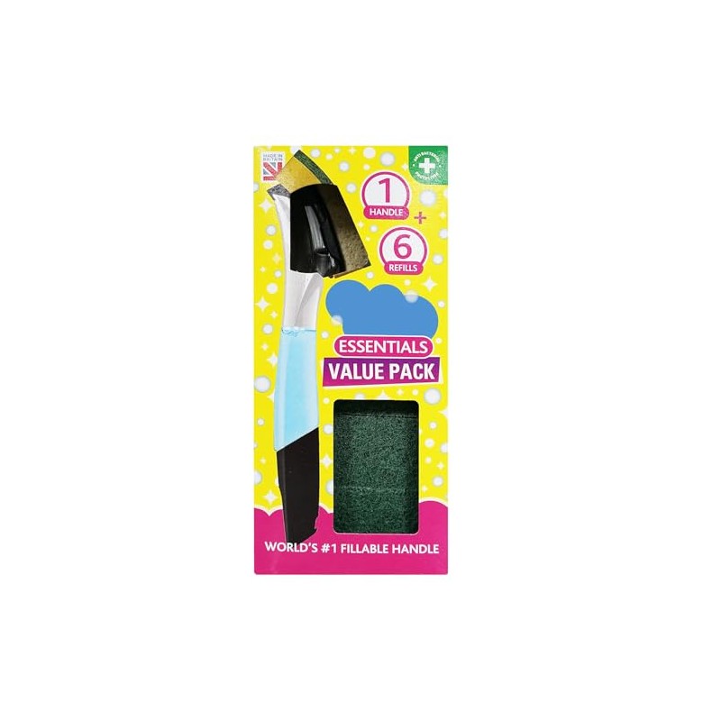 1 Refillable Washing Up Brush with 6 Replaceable Sponge Refills