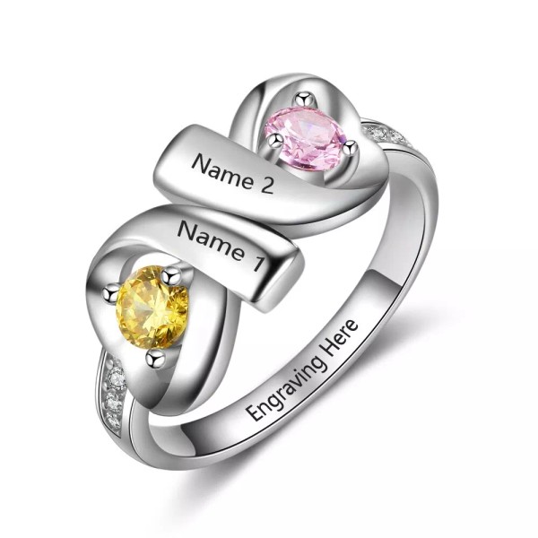 ThinkEngraved Personalized Engraved Infinity Hearts Mother's Ring 2 Name 2