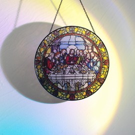 Last Supper Suncatcher Stained Glass - Originally Designed 7.8'' Picture for Dining Room | Last Supper Wall Decor for Last Supper Lovers Stained Glass Window Hanging Painted Glass