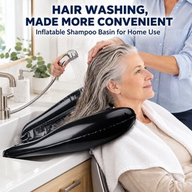 Inflatable Shampoo Basin for Hair Washing – 24-Inch Portable PVC Hair Rinse Tray with Neck Support for Bedside & Sink Use