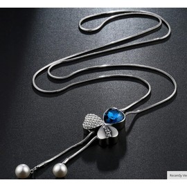 FATASH Women Crystal Pendant Long Tassel Charm Flower Pearl Sweater Chain Necklace Jewellery (Design 13)