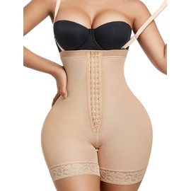 IIXWUQ Fajas Colombianas Moldeadoras Shapewear Tummy Control Post Surgery Compression Butt Lifter for Women Beige