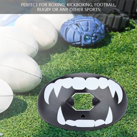 Mouth Guard Sports Lip Guard Protector, Youth Mouth Guard, 4Colors Food Grade TPR Mouthguard Teeth Protector for Football, Basketball, Boxing, Rugby, Hockey (White teeth on black background)
