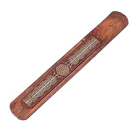 Find Something Different Engraved Indian Wood Flower of Life Incense Stick Holder, Bamboo, Multicolour, 26 x 3.5 x 0.5 cm