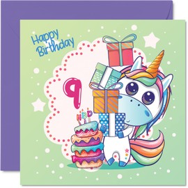 9th Birthday Card Girl - Magical Unicorn Birthday Card - Happy Birthday Card 9 Year Old Girl, Girls Birthday Cards for Her, 5.7 Inch Greeting Cards for Daughter Niece Granddaughter Kids Children