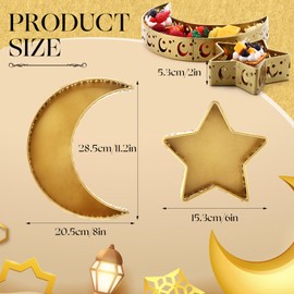 GlikCeil 6 Pcs Eid Mubarak Moon and Star Pastry Tray Moon Shape Food Dessert Tray Ramadan Metal Platter for Breakfast Dinner Dessert Pastry Display Holder Islam Muslim Festivaltable Decor, Gold
