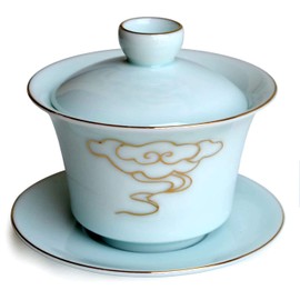 Gaiwan Chinese 6oz Sancai Terrine Tray Cup Tea Set Bowl Lid Delicate