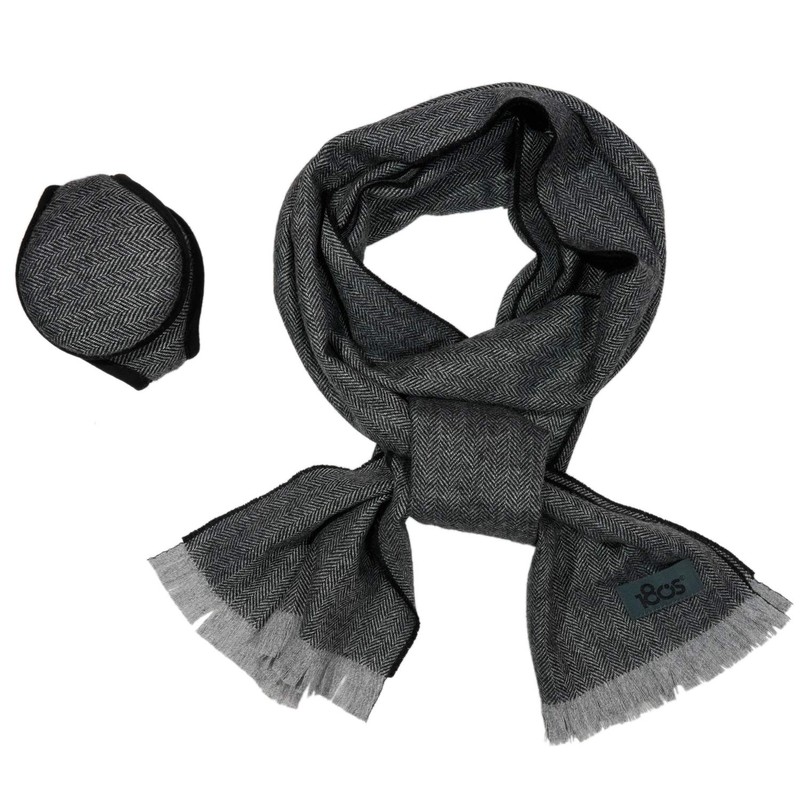 180s Men's Wool Behind-the-Head Ear Warmer (Navy Herringbone)