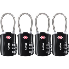 Diyife TSA Luggage Locks, [Newest Version][4 Packs] 3-Digit Security Padlock, Combination Padlocks, Code Lock for Travel Suitcases Luggage Bag Case etc.(Black)