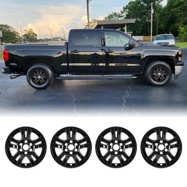 Winjet 18 inch Alloy Wheel Wheel Skins for [2014-2018 Chevy Silverado 1500][2015-2020 Chevy Suburban] Wheel Rim Covers,Snap On Installation(18 Inch Set of 4,Black Lacquer)