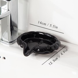 VIULIKT Ceramic Soap Dishes with Drain Spout, Modern Bathroom Countertop Soap Holder, Porcelain Soap Tray for Sink, Black.