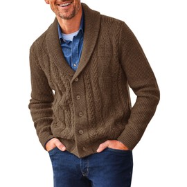 Runcati Mens Shawl Collar Cardigan Sweater Cable Knit Button Down Sweaters Long Sleeve Casual Winter Outwear Coffee