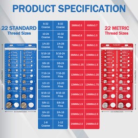 44 Nut and Bolt Thread Checker, 2 in 1 Bolt and Nut Identifier Gauge, Bolt Size and Thread Gauge with Metric and Standard,Inch and Centimeter Double Scale (Red & Blue)
