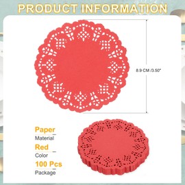 sourcing map 100pcs Paper Doilies, 3.5 Inch Lace Paper Doilies, Disposable Paper Placemats for Cakes Table Plate Crafts Party Weddings Tableware Red