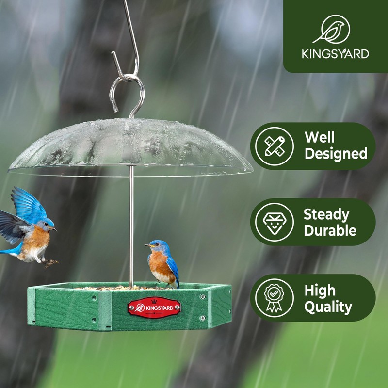 Kingsyard Large Platform Bird Feeder Outdoor Hanging, Adjustable Dome Squirrel