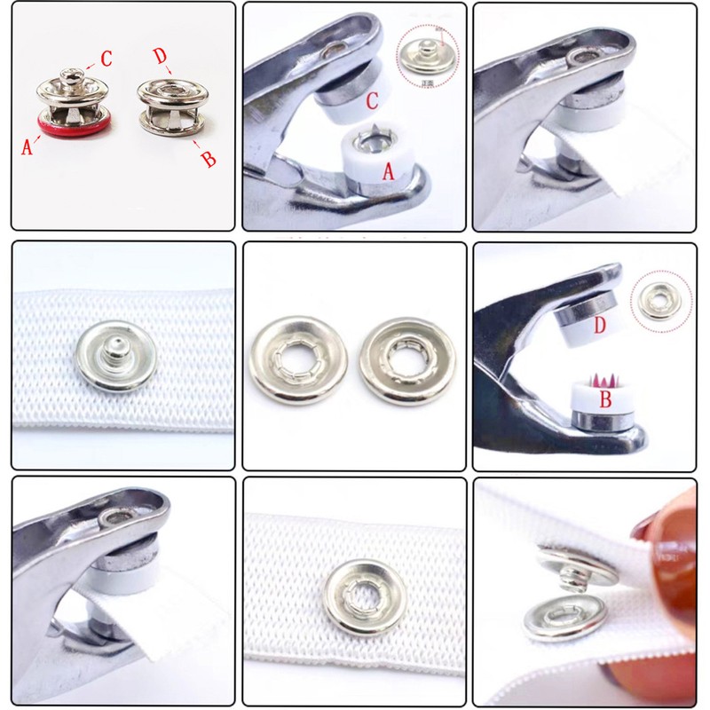 100 Set Snap Button Colorful Brass Prong Press Stud Sewing