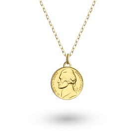 24K Gold Plated Genuine United States of America 5 Cents Coin Necklace | Medallion | Thomas Jefferson | 1985