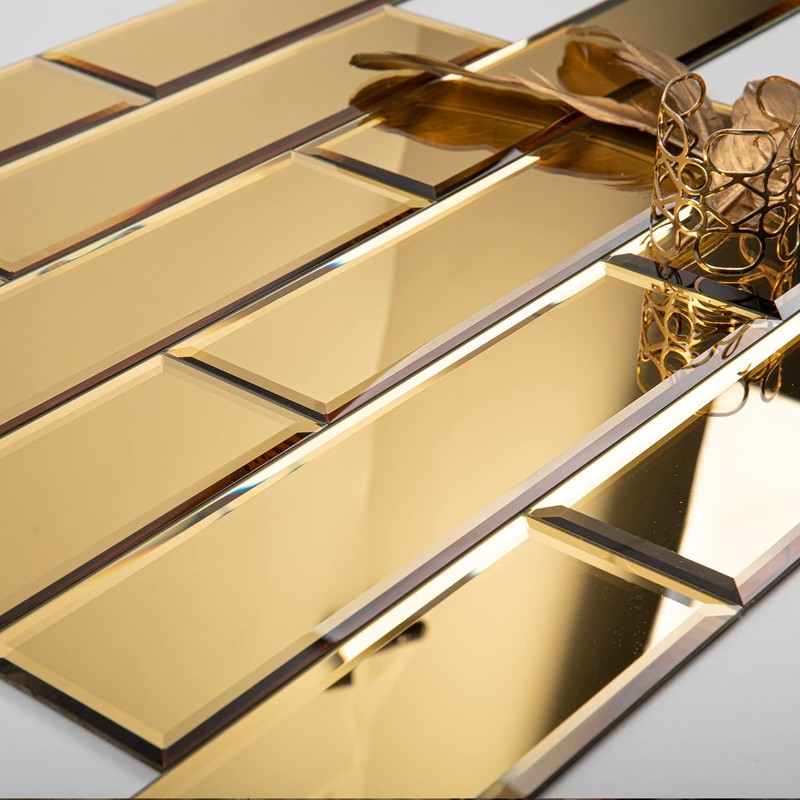 Lovdeco Peel and Stick 3x12 Inch Beveled Gold Mirror Tile