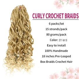 Goddess Curly Box Braids Crochet Braids Hair 3S Wavy Box Braided hair Extension Synthetic Fiber Braiding Hair (18inch, 27/613)