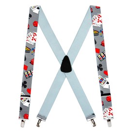 Suspender Store Novelty Casino Suspenders - 1.5-Inch Wide Elastic - X-Back - Clip - 42" for 5'0" to 5'9" tall