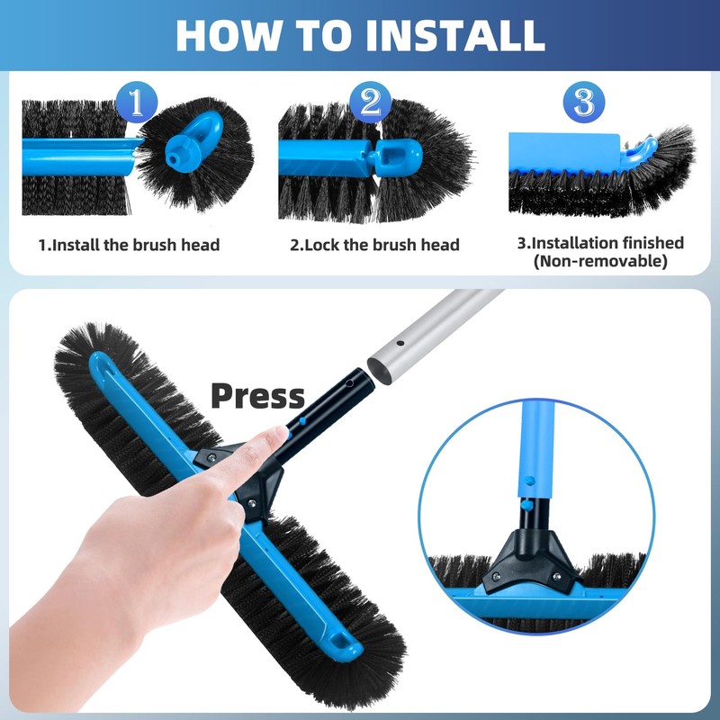WXFANA 20" Wide Pool Brush Head, Heavy Duty Pool Cleaning