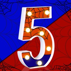 AXBMM 8.5" Spider Light up Numbers Spider Birthday Decorations Happy Birthday Light up Sign Night Light for Spider Decorations Spider Party Favors Spider Birthday Party Supplies (Number 5)
