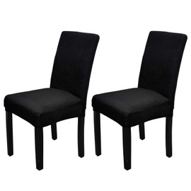 Trimming Shop Velvet Stretch Chair Covers, Spandex Dining Chair Slipcovers, Elastic Removable Washable Chair Seat Covers, Parsons Chair Protectors for Dining Room, Hotel, Wedding, Black, 2pcs