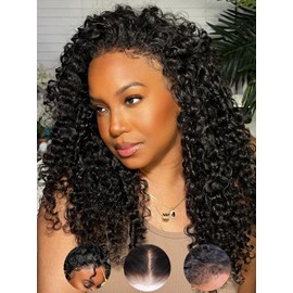 Sunber Bye Bye Knots 4C Jerry Curly Pre Cut Lace 7x5 Lace Front Glueless Curly Wigs Put On Go 3S Wear Curly Human Hair Wig Pre Bleached Invisible Knots 150% Density Pre Plucked with Baby Hair 14Inch